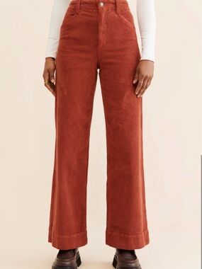 Favorite Daughter Mischa High-Waist Wide Leg Corduroy Pants - Rust 32